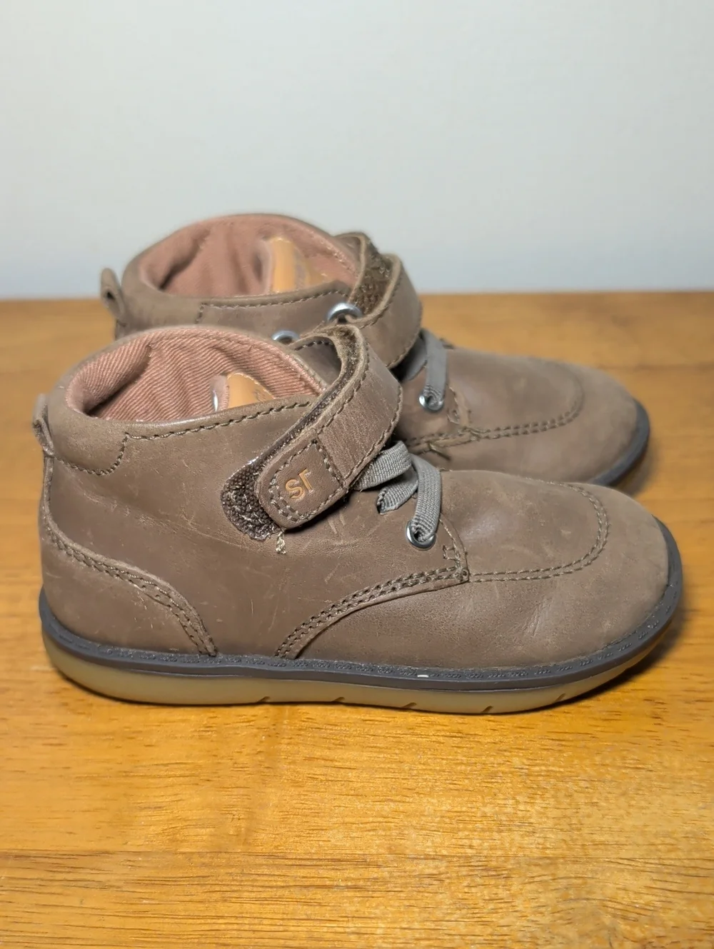 Stride Rite Quinn Leather Boot Brown Memory Foam Hook & Loop Toddler Boy Size 6M